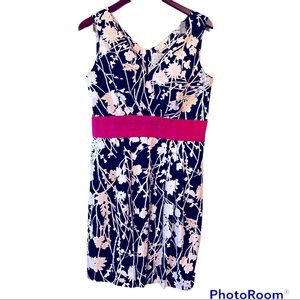 Floral Julian Taylor Dress Black, White and Pink Sash Size 12